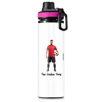 Aluminium White (Pink Top) 850ml with 1 Wrapped Around Image (Personalised with Text)