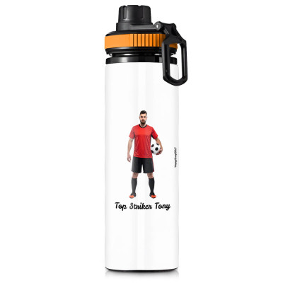 Aluminium White (Orange Top) 850ml with 2 Photos Printed Front & Back (Personalised with Text)