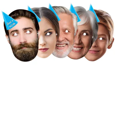 Pack of 5 (A4) with Hat Theme (Blue) Finished Masks + Elastics (Personalised with Text)