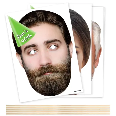 Pack of 5 (A4) with Hat Theme (Green) DIY Masks + Sticks (Personalised with Text)