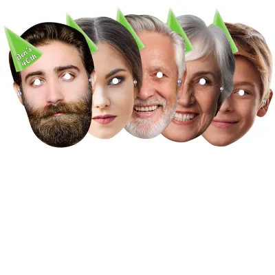 Pack of 5 (A4) with Hat Theme (Green) Finished Masks + Elastics (Personalised with Text)