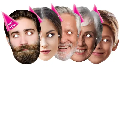 Pack of 5 (A4) with Hat Theme (Pink) Finished Masks + Elastics (Personalised with Text)