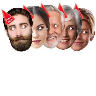 Pack of 5 (A4) with Hat Theme (Red) Finished Masks + Elastics (Personalised with Text)