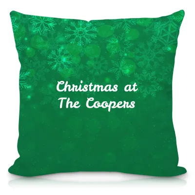 (40cm Square) - Snowflakes on Green Design Soft Velvet Polyester Fabric with Removable Cover (Zip)
