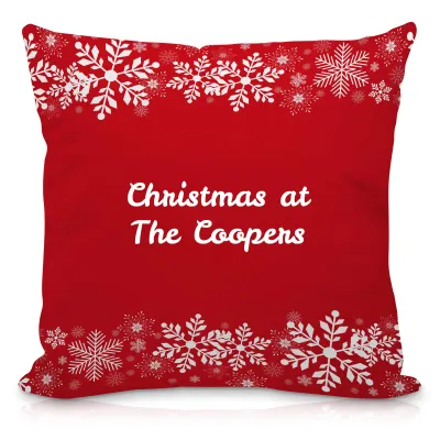 (40cm Square) - Snowflakes on Red Design Soft Velvet Polyester Fabric with Removable Cover (Zip)