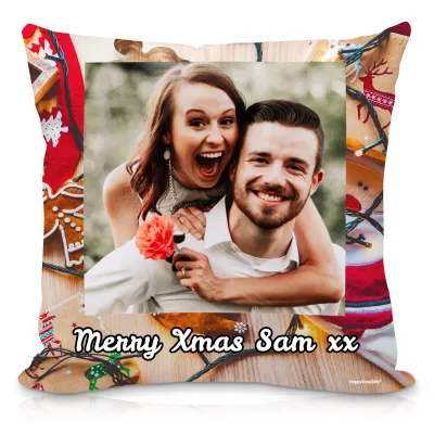 (40cm Square) - Christmas Decorations Design Soft Velvet Polyester Fabric (Personalised with Text)