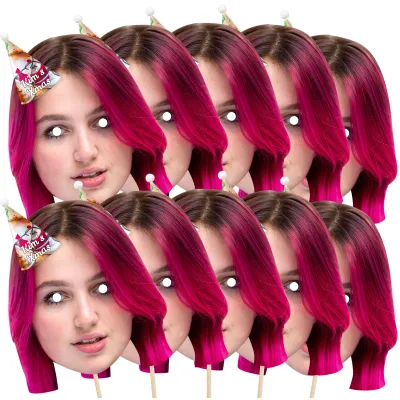 Pack of 10 (A4) with Hat Theme (Xmas Decorations) Finished Masks + Sticks (Personalised with Text)