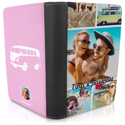 (UK Standard 21cm) (Camper Van Icon) Baby Pink (Personalised with Text)