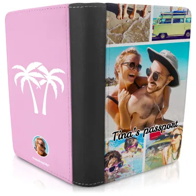 (UK Standard 21cm) (Palm Trees Icon) Baby Pink (Personalised with Text)