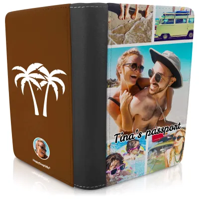 (UK Standard 21cm) (Palm Trees Icon) Brown (Personalised with Text)
