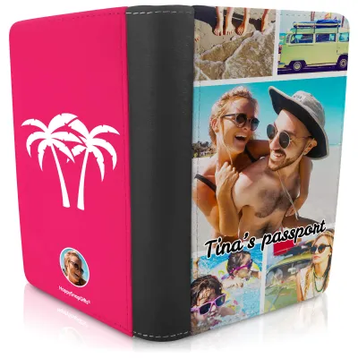 (UK Standard 21cm) (Palm Trees Icon) Hot Pink (Fuchsia) (Personalised with Text)