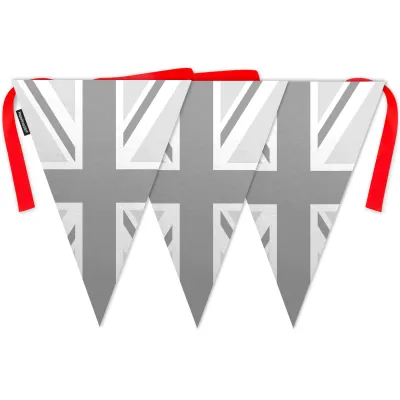 - 5 Metres with 12 Triangle Flags (28cm) Grey Mock Suede Polyester Fabric (Personalised with Text)