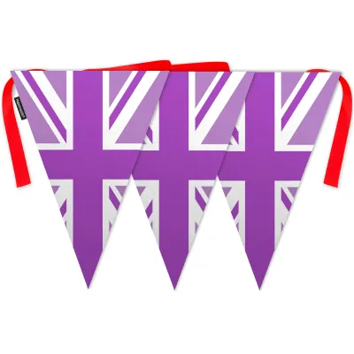 - 5 Metres with 12 Triangle Flags (28cm) Purple Mock Suede Polyester Fabric (Personalised with Text)