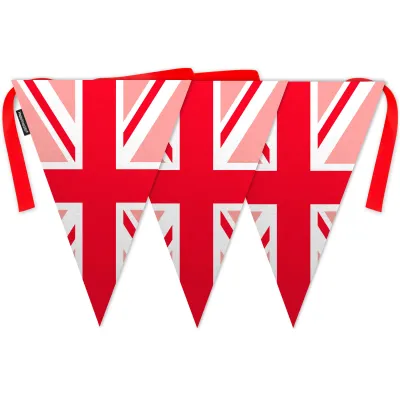 - 5 Metres with 12 Triangle Flags (28cm) Red Mock Suede Polyester Fabric (Personalised with Text)