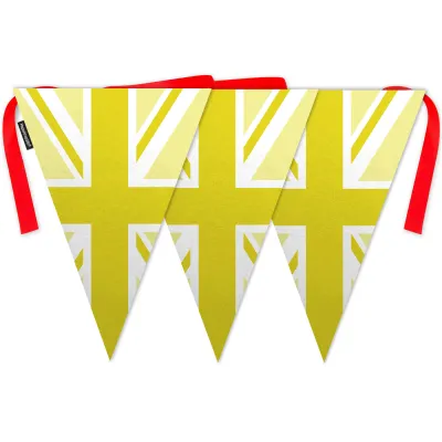 - 5 Metres with 12 Triangle Flags (28cm) Yellow Mock Suede Polyester Fabric (Personalised with Text)