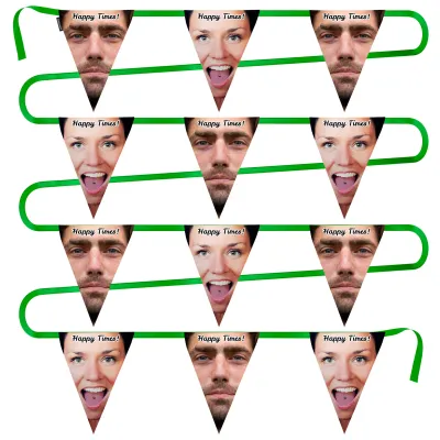 - 5 Metres with 12 Triangle Flags (28cm) Mock Suede Polyester Fabric (Personalised with Text)