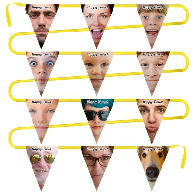 - 5 Metres with 12 Triangle Flags (28cm) Mock Suede Polyester Fabric (Personalised with Text)