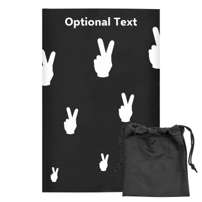 Regular (38cm x 25cm) (Two Finger Icon) Black - Stretch Polyester (Personalised with Text) with Small Black Storage Pouch