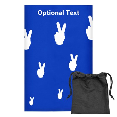 Regular (38cm x 25cm) (Two Finger Icon) Royal Blue - Stretch Polyester (Personalised with Text) with Small Black Storage Pouch
