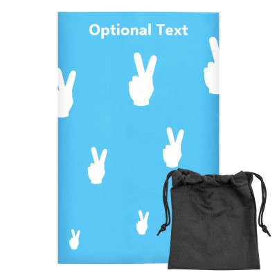 Regular (38cm x 25cm) (Two Finger Icon) Sky Blue - Stretch Polyester (Personalised with Text) with Small Black Storage Pouch