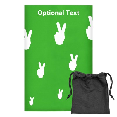 Regular (38cm x 25cm) (Two Finger Icon) Bright Green - Stretch Polyester (Personalised with Text) with Small Black Storage Pouch