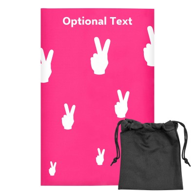 Regular (38cm x 25cm) (Two Finger Icon) Hot Pink (Fuchsia) - Stretch Polyester (Personalised with Text) with Small Black Storage Pouch