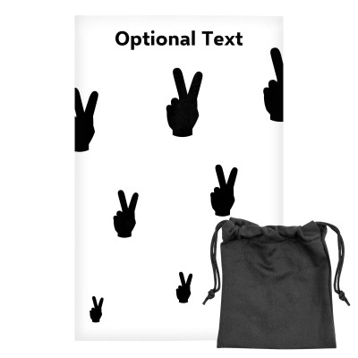Regular (38cm x 25cm) (Two Finger Icon) White - Stretch Polyester (Personalised with Text) with Small Black Storage Pouch