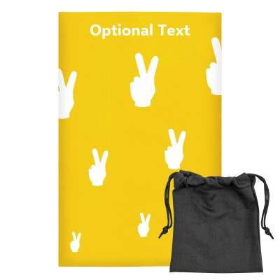 Regular (38cm x 25cm) (Two Finger Icon) Yellow - Stretch Polyester (Personalised with Text) with Small Black Storage Pouch