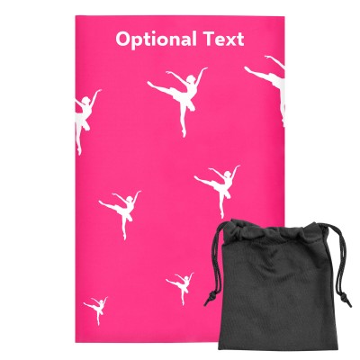 Regular (38cm x 25cm) (Ballet Icon) Hot Pink (Fuchsia) - Stretch Polyester (Personalised with Text) with Small Black Storage Pouch