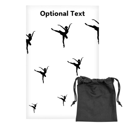 Regular (38cm x 25cm) (Ballet Icon) White - Stretch Polyester (Personalised with Text) with Small Black Storage Pouch