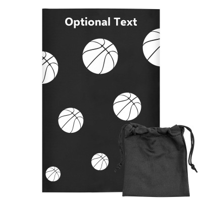 Regular (38cm x 25cm) (Basketball Icon) Black - Stretch Polyester (Personalised with Text) with Small Black Storage Pouch