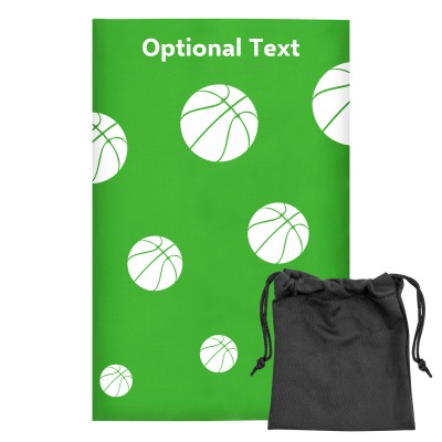 Regular (38cm x 25cm) (Basketball Icon) Bright Green - Stretch Polyester (Personalised with Text) with Small Black Storage Pouch