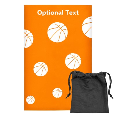 Regular (38cm x 25cm) (Basketball Icon) Burnt Orange - Stretch Polyester (Personalised with Text) with Small Black Storage Pouch