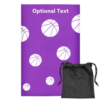 Regular (38cm x 25cm) (Basketball Icon) Purple - Stretch Polyester (Personalised with Text) with Small Black Storage Pouch