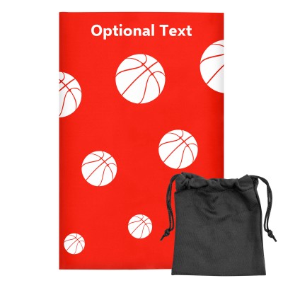 Regular (38cm x 25cm) (Basketball Icon) Red - Stretch Polyester (Personalised with Text) with Small Black Storage Pouch