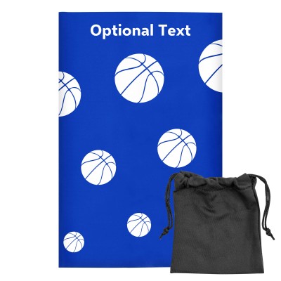 Regular (38cm x 25cm) (Basketball Icon) Royal Blue - Stretch Polyester (Personalised with Text) with Small Black Storage Pouch