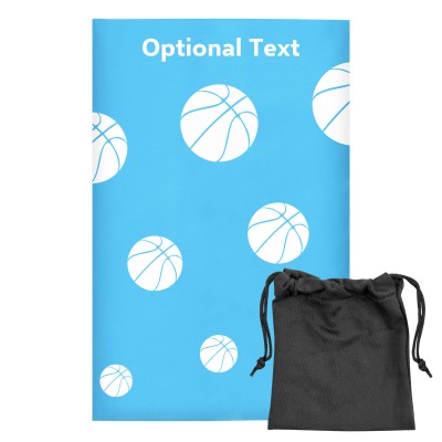 Regular (38cm x 25cm) (Basketball Icon) Sky Blue - Stretch Polyester (Personalised with Text) with Small Black Storage Pouch