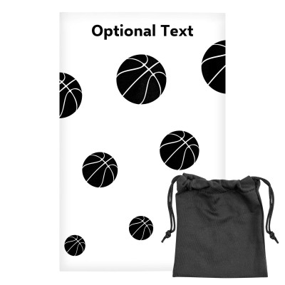 Regular (38cm x 25cm) (Basketball Icon) White - Stretch Polyester (Personalised with Text) with Small Black Storage Pouch
