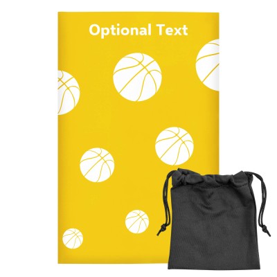Regular (38cm x 25cm) (Basketball Icon) Yellow - Stretch Polyester (Personalised with Text) with Small Black Storage Pouch