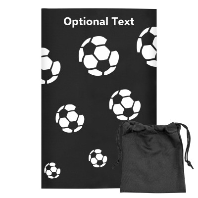 Regular (38cm x 25cm) (Football Icon) Black - Stretch Polyester (Personalised with Text) with Small Black Storage Pouch