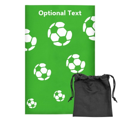 Regular (38cm x 25cm) (Football Icon) Bright Green - Stretch Polyester (Personalised with Text) with Small Black Storage Pouch