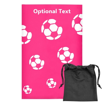 Regular (38cm x 25cm) (Football Icon) Hot Pink (Fuchsia) - Stretch Polyester (Personalised with Text) with Small Black Storage Pouch