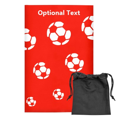 Regular (38cm x 25cm) (Football Icon) Red - Stretch Polyester (Personalised with Text) with Small Black Storage Pouch