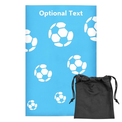 Regular (38cm x 25cm) (Football Icon) Sky Blue - Stretch Polyester (Personalised with Text) with Small Black Storage Pouch