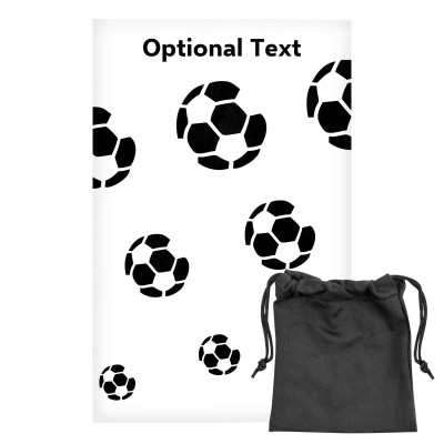 Regular (38cm x 25cm) (Football Icon) White - Stretch Polyester (Personalised with Text) with Small Black Storage Pouch