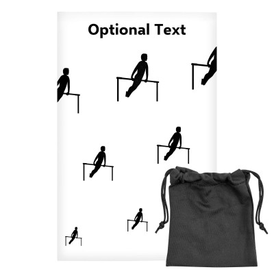 Regular (38cm x 25cm) (Gymnastics Icon) White - Stretch Polyester (Personalised with Text) with Small Black Storage Pouch