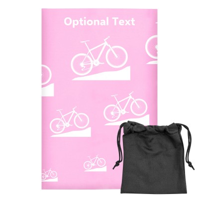Regular (38cm x 25cm) (Mountain Biking Icon) Baby Pink - Stretch Polyester (Personalised with Text) with Small Black Storage Pouch