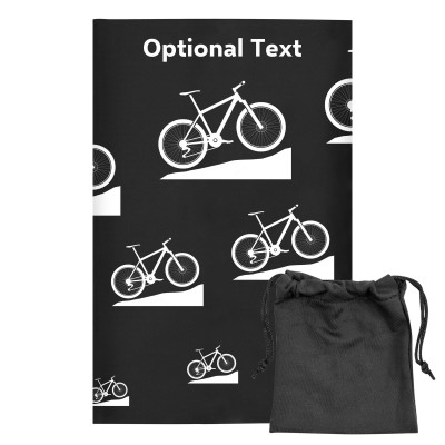 Regular (38cm x 25cm) (Mountain Biking Icon) Black - Stretch Polyester (Personalised with Text) with Small Black Storage Pouch