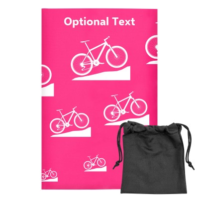 Regular (38cm x 25cm) (Mountain Biking Icon) Hot Pink (Fuchsia) - Stretch Polyester (Personalised with Text) with Small Black Storage Pouch