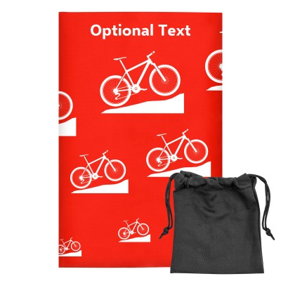 Regular (38cm x 25cm) (Mountain Biking Icon) Red - Stretch Polyester (Personalised with Text) with Small Black Storage Pouch